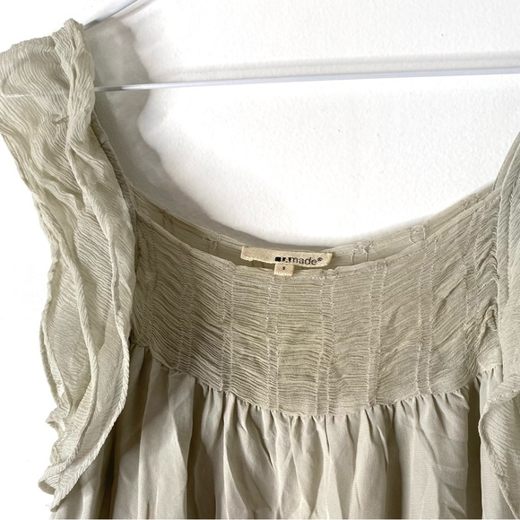 LA made Light Green Silk Ruffled Sleeveless Blouse - Picture 2 of 8